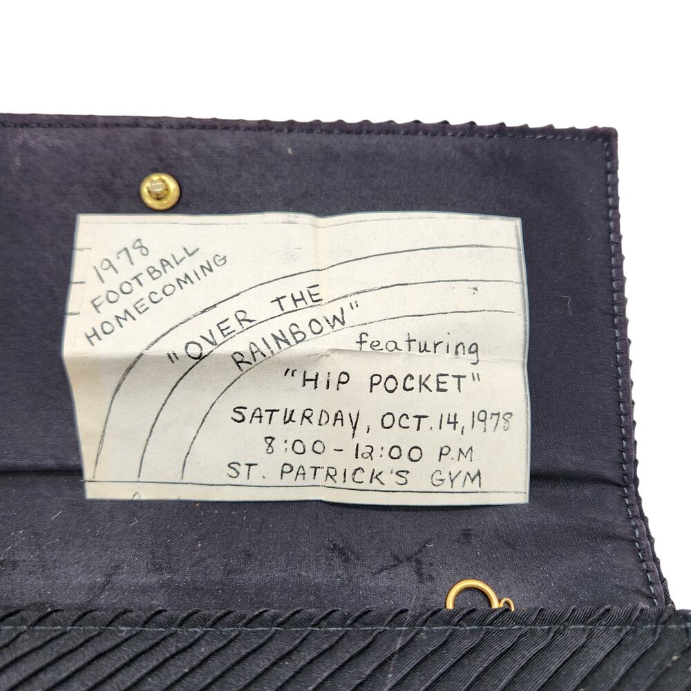 Vintage Mid Century Black Ribbed Clutch Purse – 1978 Dance Keepsake Included